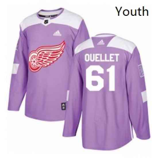 Youth Adidas Detroit Red Wings 61 Xavier Ouellet Authentic Purple Fights Cancer Practice NHL Jersey